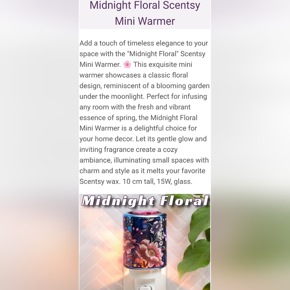 Scentsy Midnight Floral Plug In Mini Warmer Retired - Picture 9 of 9